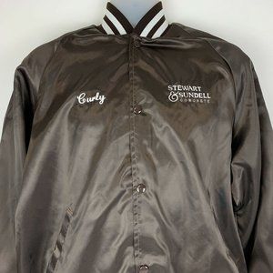 Vintage 90s Curly Brown Satin Jacket Stewart Sundell Concrete Made In USA XL